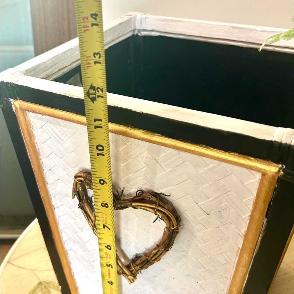Black White & Gold Wood Indoor or Outdoor Planter or Waste Basket or Storage Bin - Picture 4 of 8